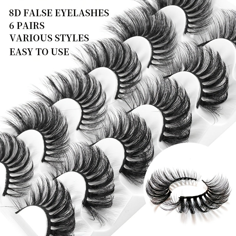 6 Pairs 8D Faux Mink Hair Lashes Thick False Eyelashes