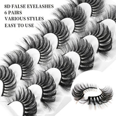 6 Pairs 8D Faux Mink Hair Lashes Thick False Eyelashes