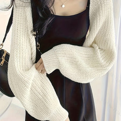Solid Knit Sweater Open Front Long Sleeve Sweater