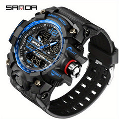 SANDA Men's Sports Watch Waterproof LED Dual Screen Multifunctional