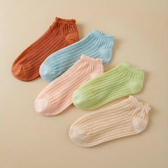 5 Pairs Striped Mesh Short Socks Comfort & Breathable Ankle Socks
