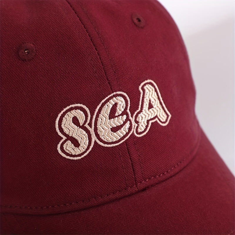 SEA Embroidery Red Baseball Cap Unisex Lightweight Sun Hat Adjustable
