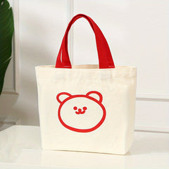 Mini Cartoon Bear Canvas Tote Bag Handbag Bento Tote