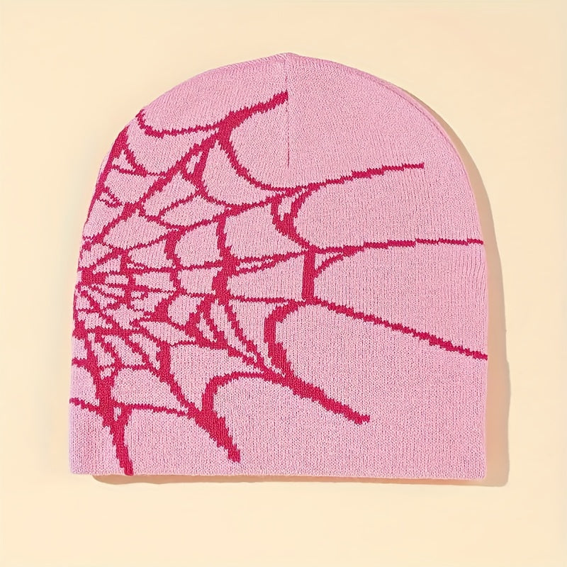 Gothic Spider Web Pattern Knitted Hat Halloween Windproof Beanie