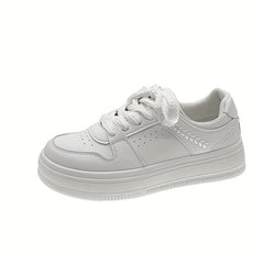 Women's Platform Skate Shoes Round Toe Lace Up Low Top Sneakers