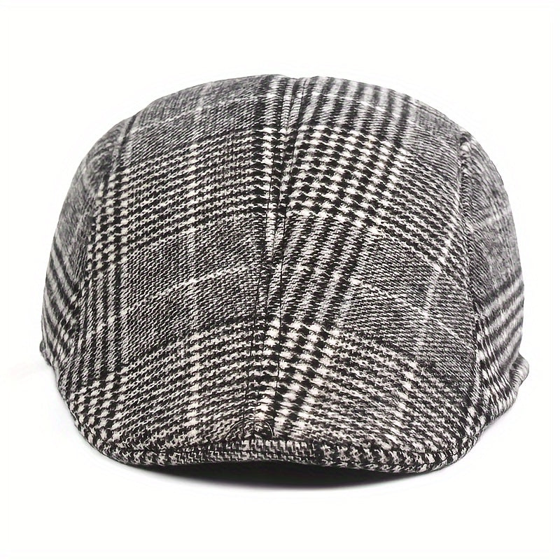 Cotton Plaid Beret Cabbie Hat for Men