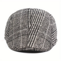 Cotton Plaid Beret Cabbie Hat for Men