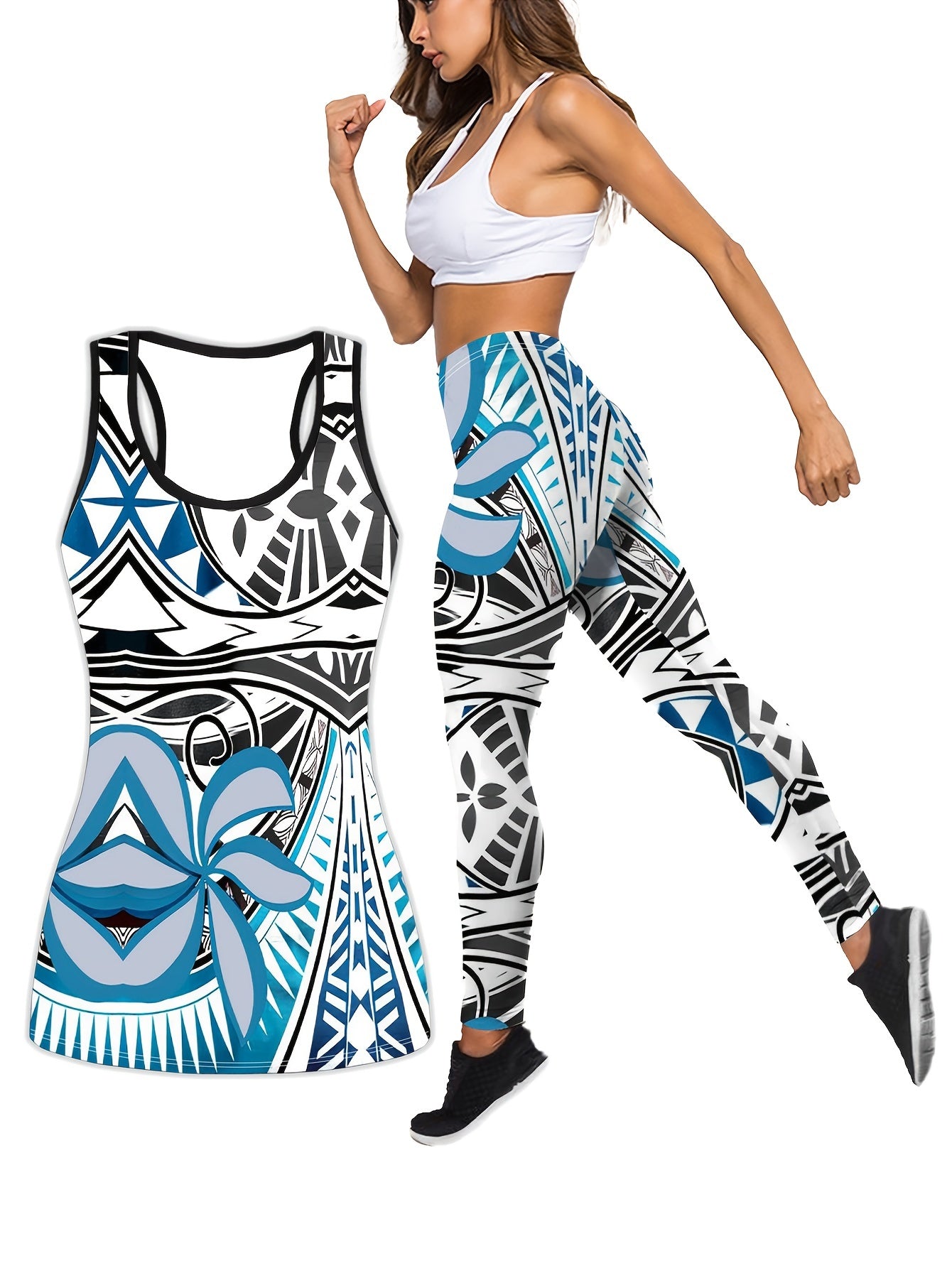 Graphic Print Tank Top & Leggings Set for Women