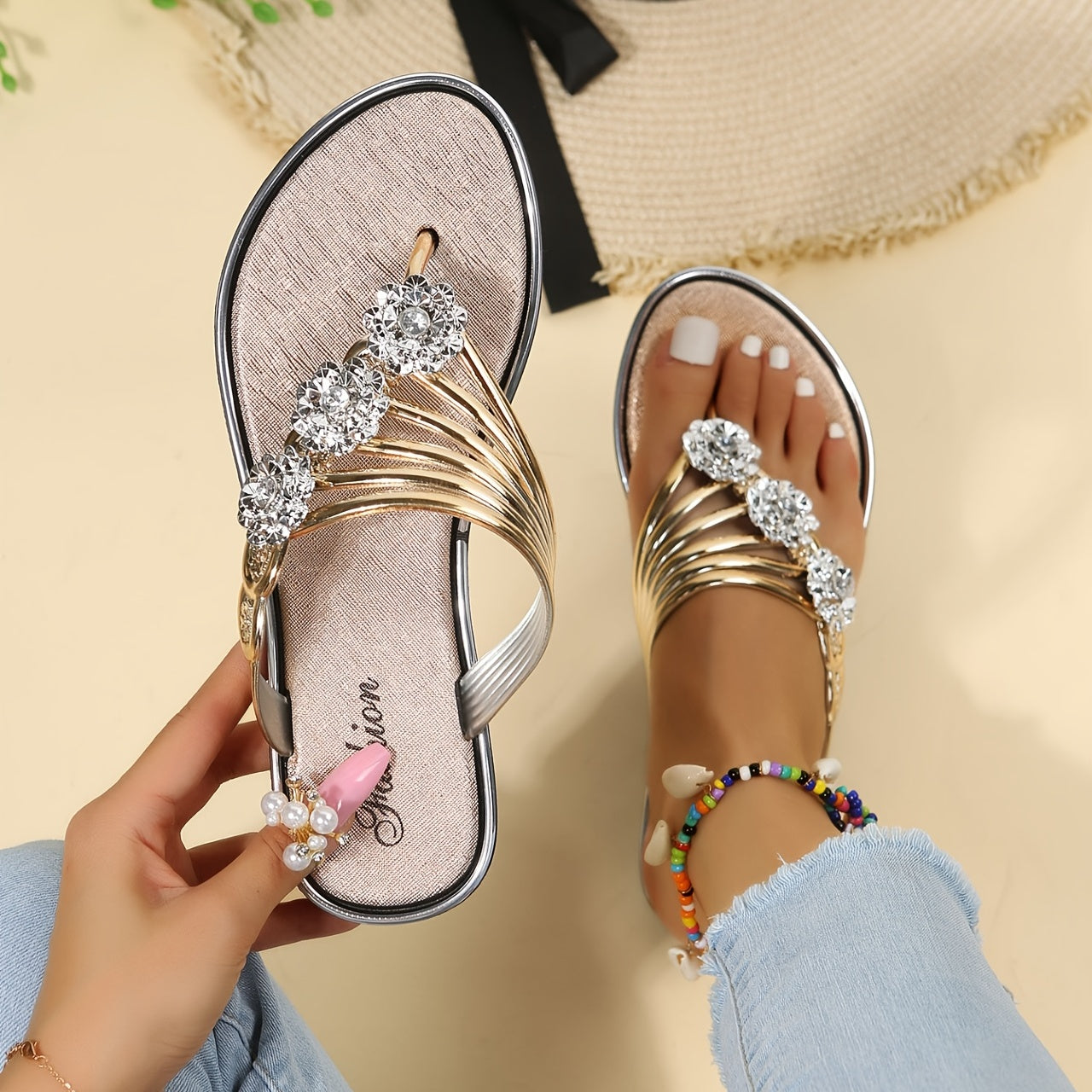 Women's Summer Flat Sandals Herringbone Slippers