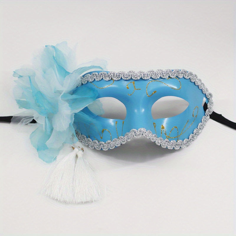 Hand-Painted Mask Flower Tassel Pendant Eye Mask for Masquerade