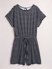 Striped Waist Romper Jumpsuit Short Sleeve Casual Wear