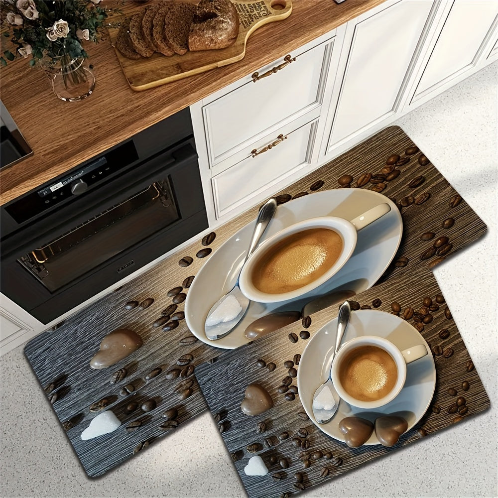 Coffee Heart Pattern Rug Rectangular Carpet for Dining Kitchen Living