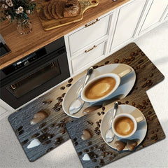 Coffee Heart Pattern Rug Rectangular Carpet for Dining Kitchen Living