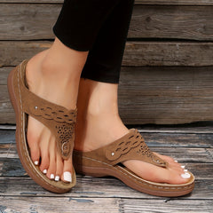Women's Wedge Flip Flops Solid Open Toe Non Slip Shoes