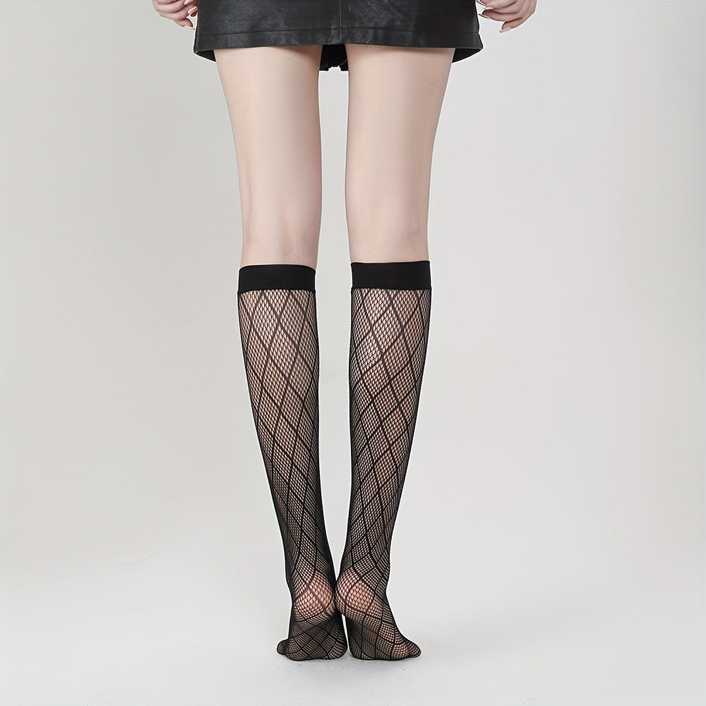 Argyle Fishnet Calf Socks Knee High Stockings