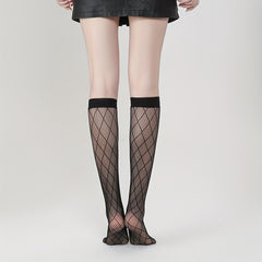 Argyle Fishnet Calf Socks Knee High Stockings