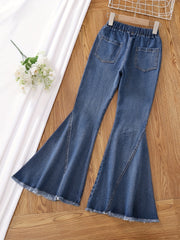 Girls Classic Flared Jeans High Waisted Bell Bottom Pants