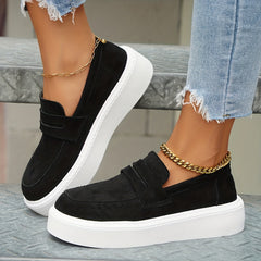 Women's Solid Platform Slip On Sneakers Comfortable Low Top Shoes