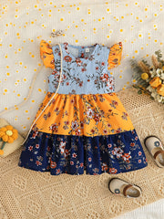 Baby Girls Casual Floral Graphic Print Fly Sleeve Dress Clothes