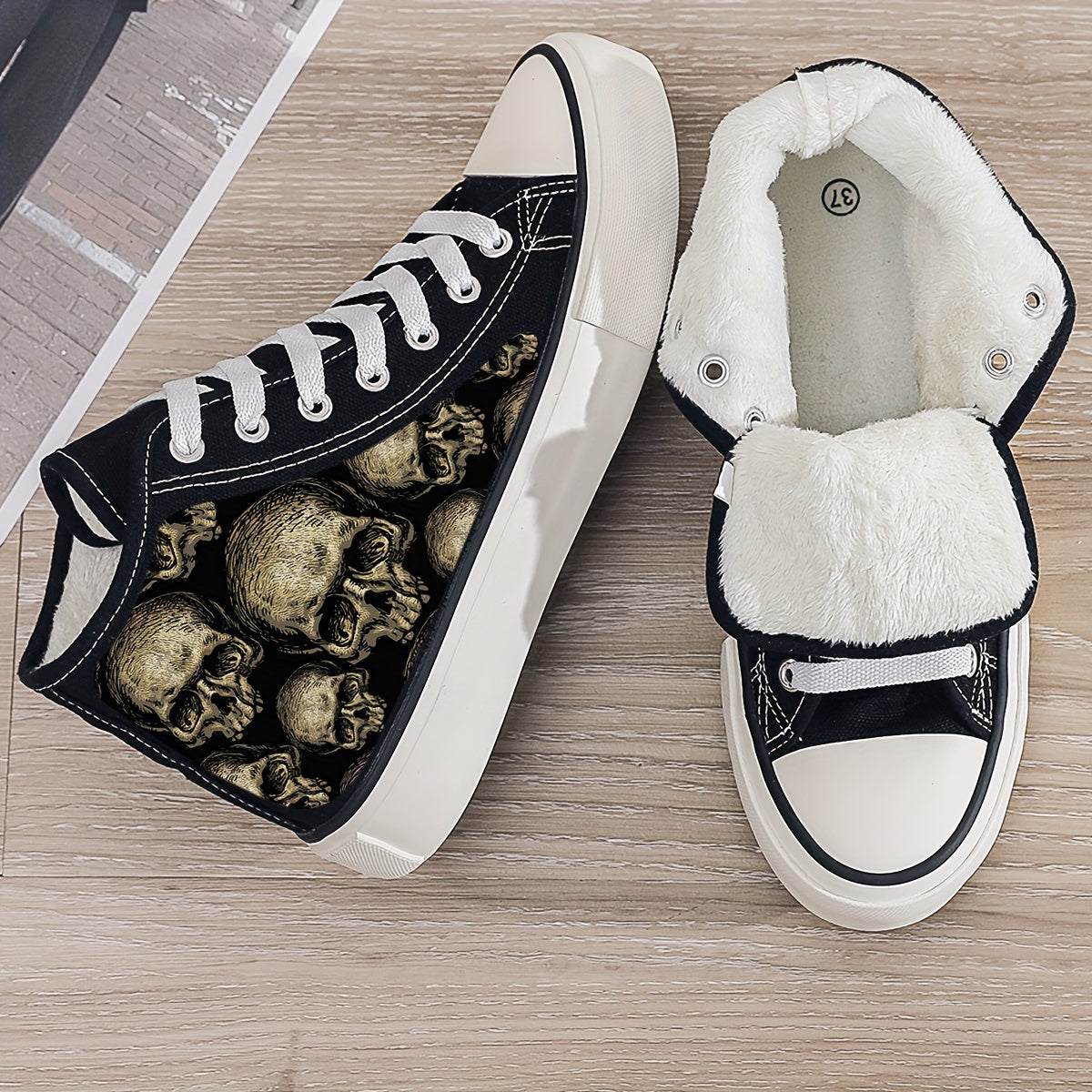 Skull Print Plush Lined Chunky Sneakers