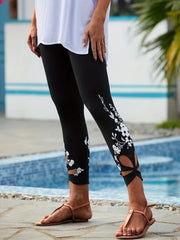 Floral Print Cut Out Skinny Leggings Casual Every Stretchy Leggings