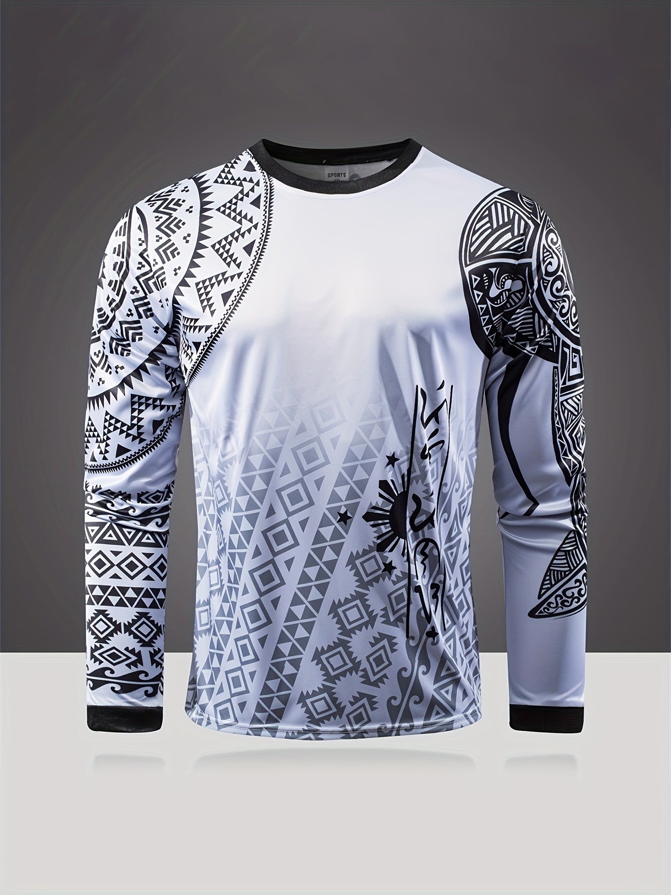 Men's Geometric Pattern Shirt Casual Long Sleeve Tee Top