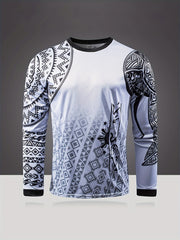 Men's Geometric Pattern Shirt Casual Long Sleeve Tee Top