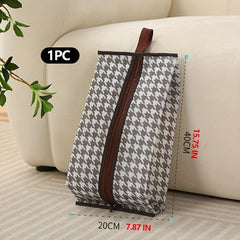 3pcs Houndstooth Boots Storage Bag Zipper Dust-proof Shoe Container