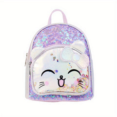 Kids Cartoon Cat Sequin Backpack Mini Waterproof PU Leather Glitter Bag