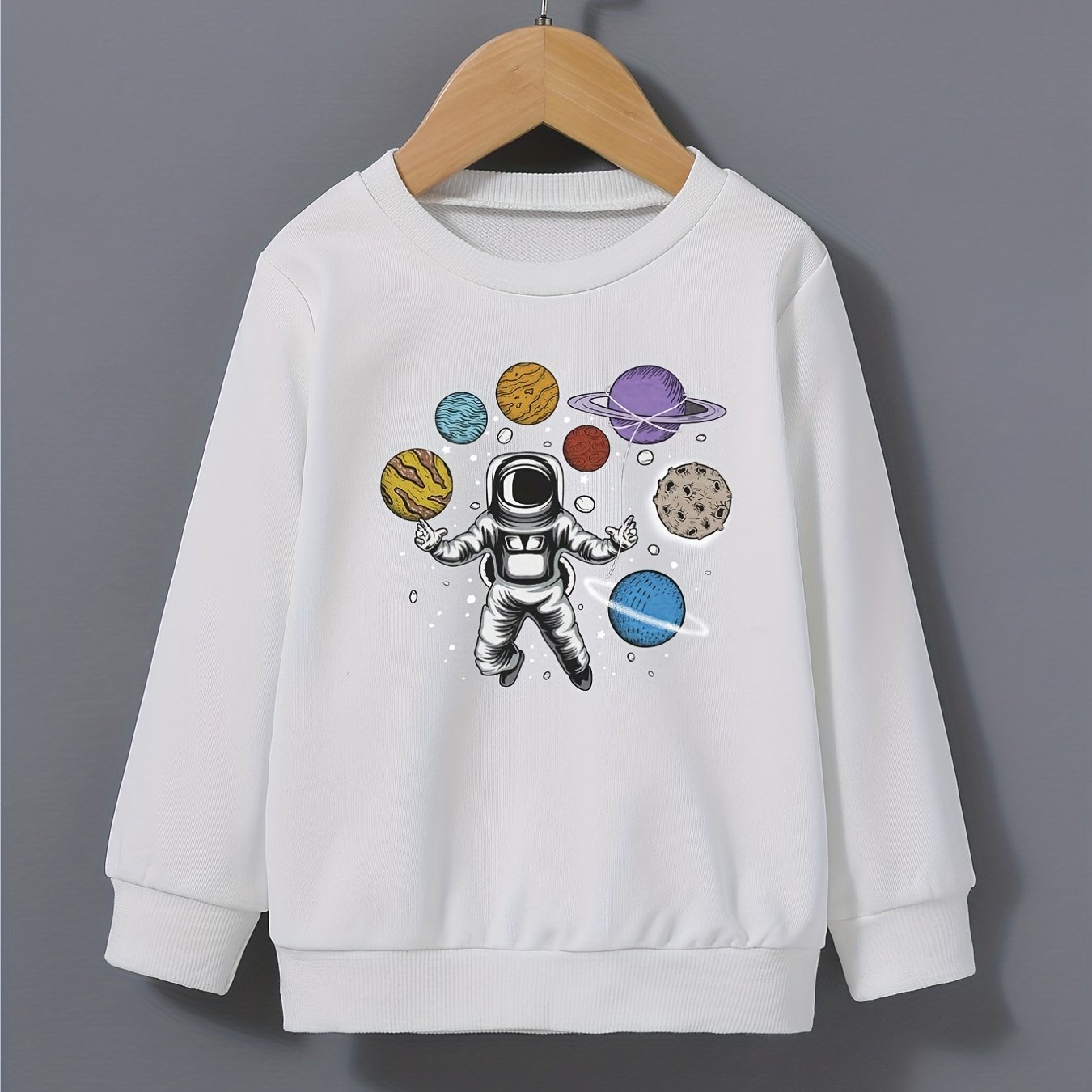Boy's Astronaut Planets Sweatshirt Pullover Crew Neck Top