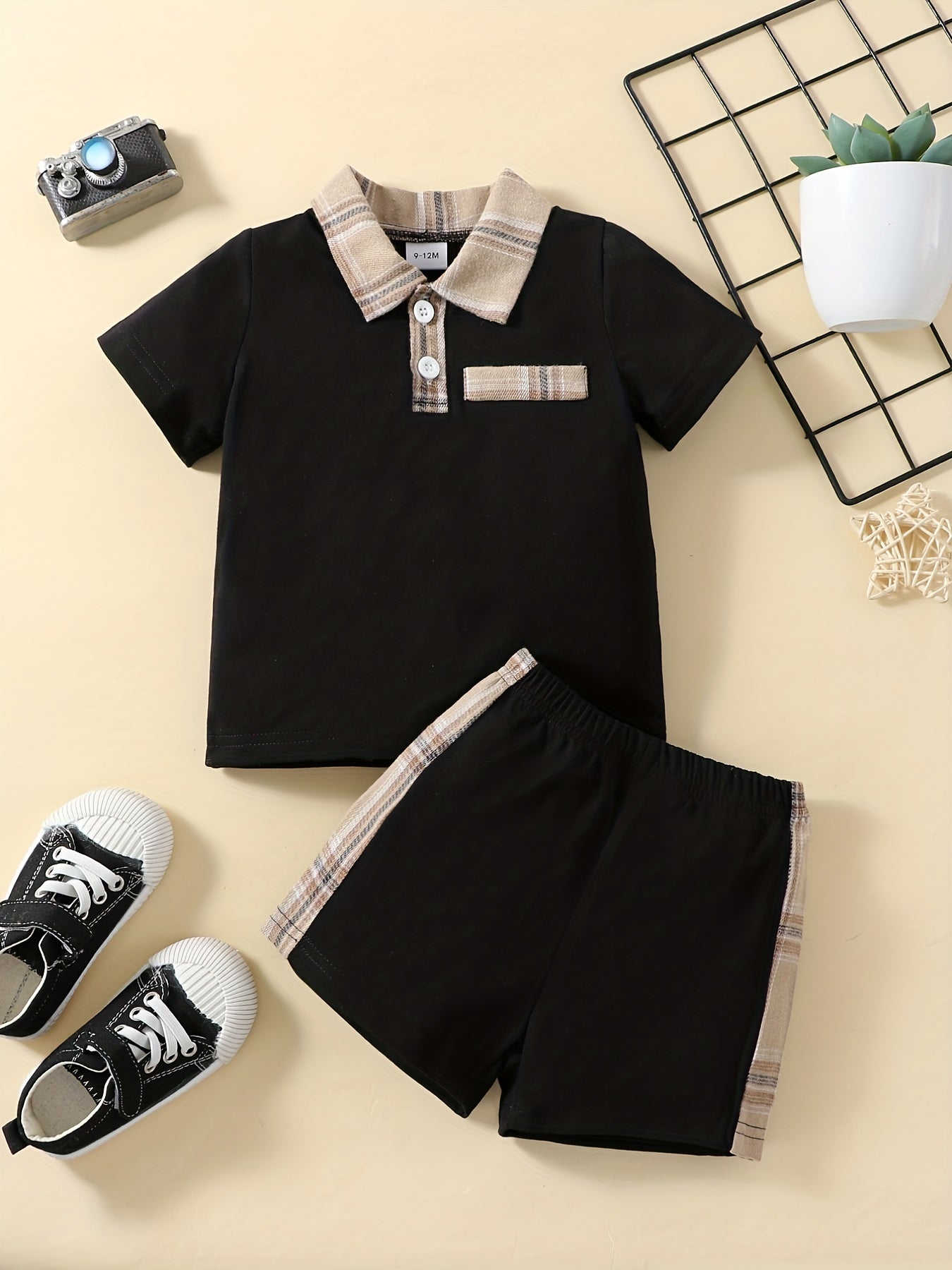 2pcs Baby Boys Casual Polo Shirt & Shorts Set