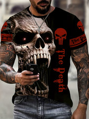 Skull Head 3D Print Men's Halloween Graphic Round Neck T Shirt