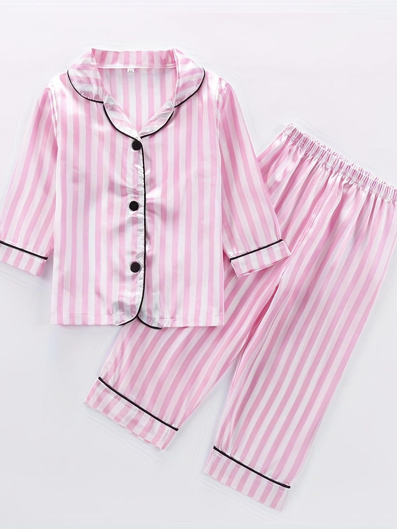 Girls Lounge Wear Button Down Top & Pants Pajamas Set Kids Clothes