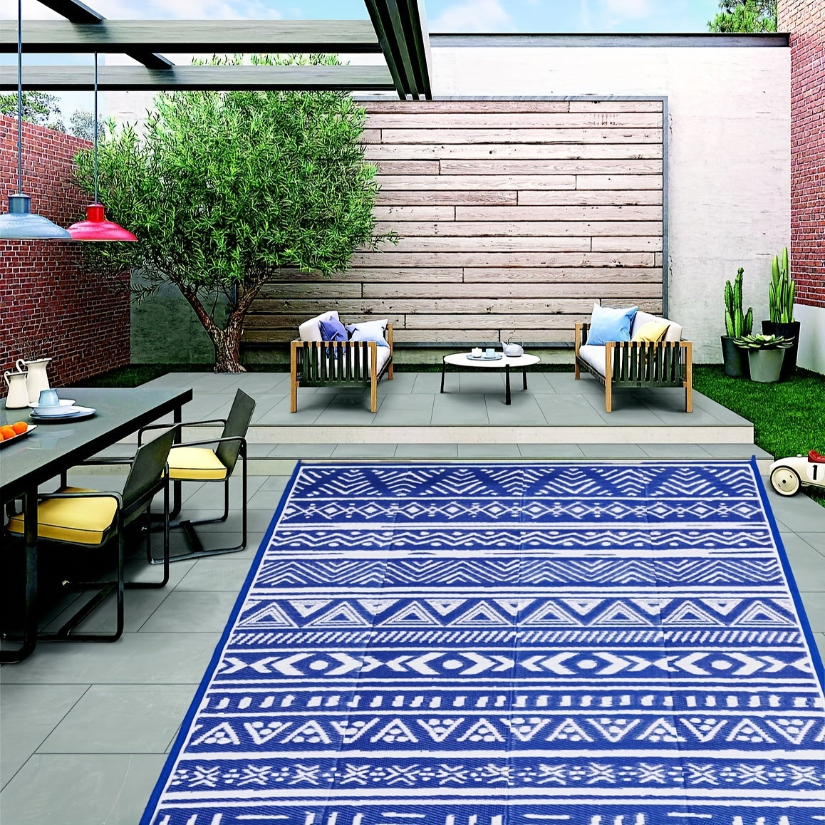 Waterproof Outdoor Rug Stain & UV Resistant Floor Mat for Patio Porch RV Pool