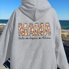 Flower & Letter Graphic Drawstring Sweatshirt
