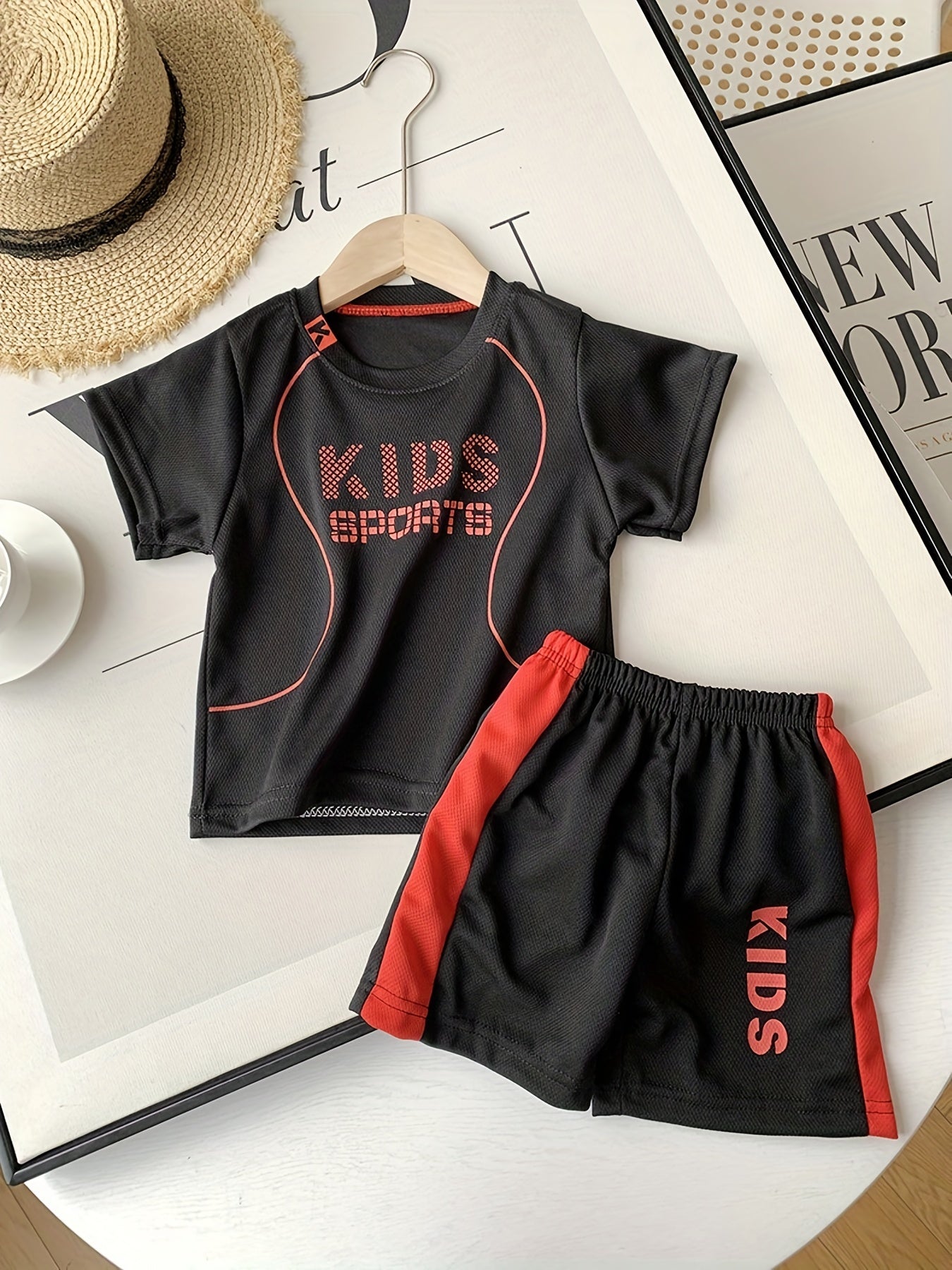 2pcs Boy's Letter Print T Shirt And Shorts Set Summer Casual Quick Drying Outfit