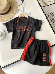 2pcs Boy's Letter Print T Shirt And Shorts Set Summer Casual Quick Drying Outfit