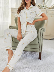Floral Print Pajama Set Short Sleeve Top & Pants