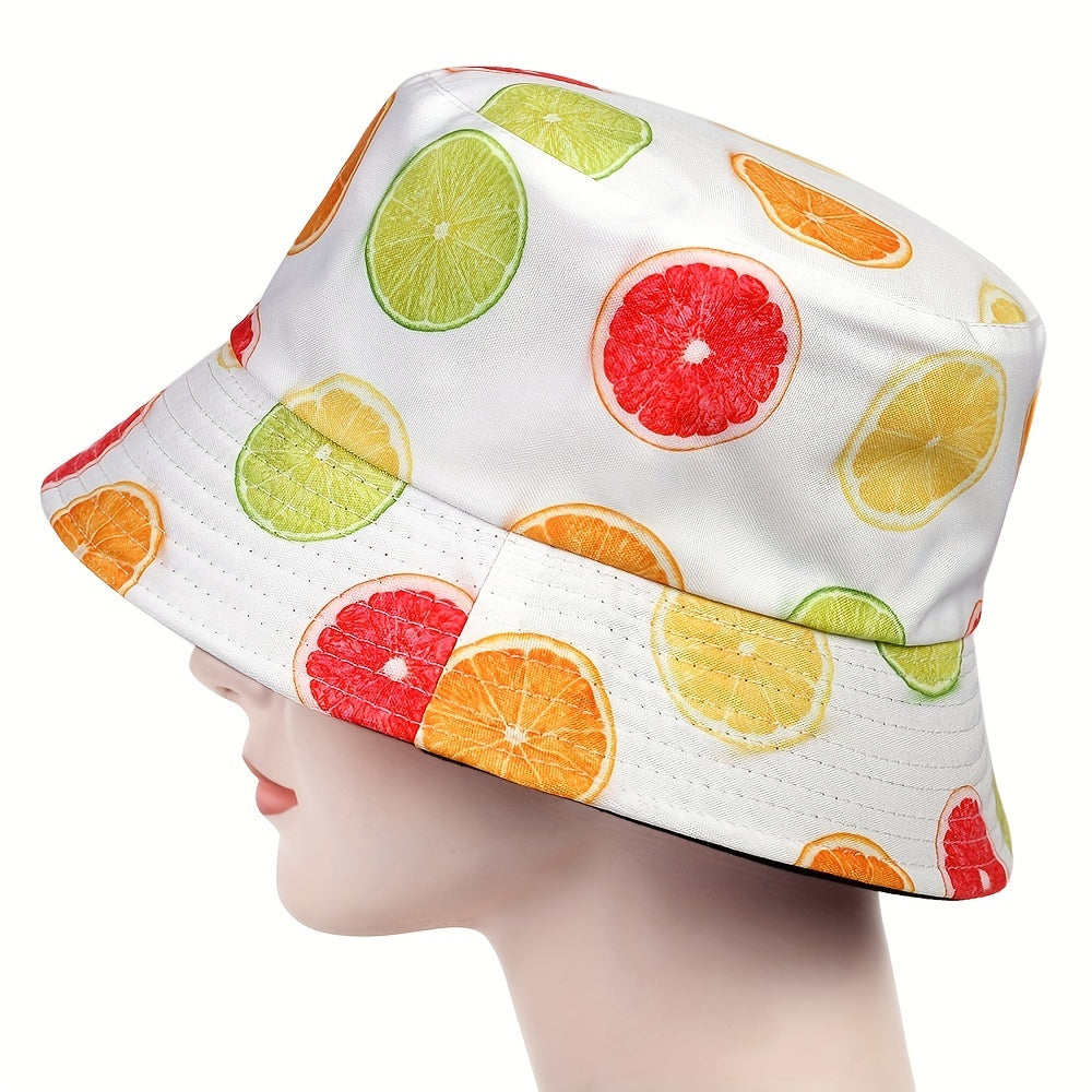 Reversible Lemon Print Bucket Casual Basin Hat