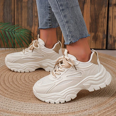 Women's Mesh Panel Pattern Sneakers Low Platform Shoes