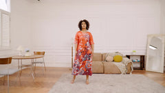Women's Floral Print Maxi Dress V Neck Half Sleeve Slight Stretch