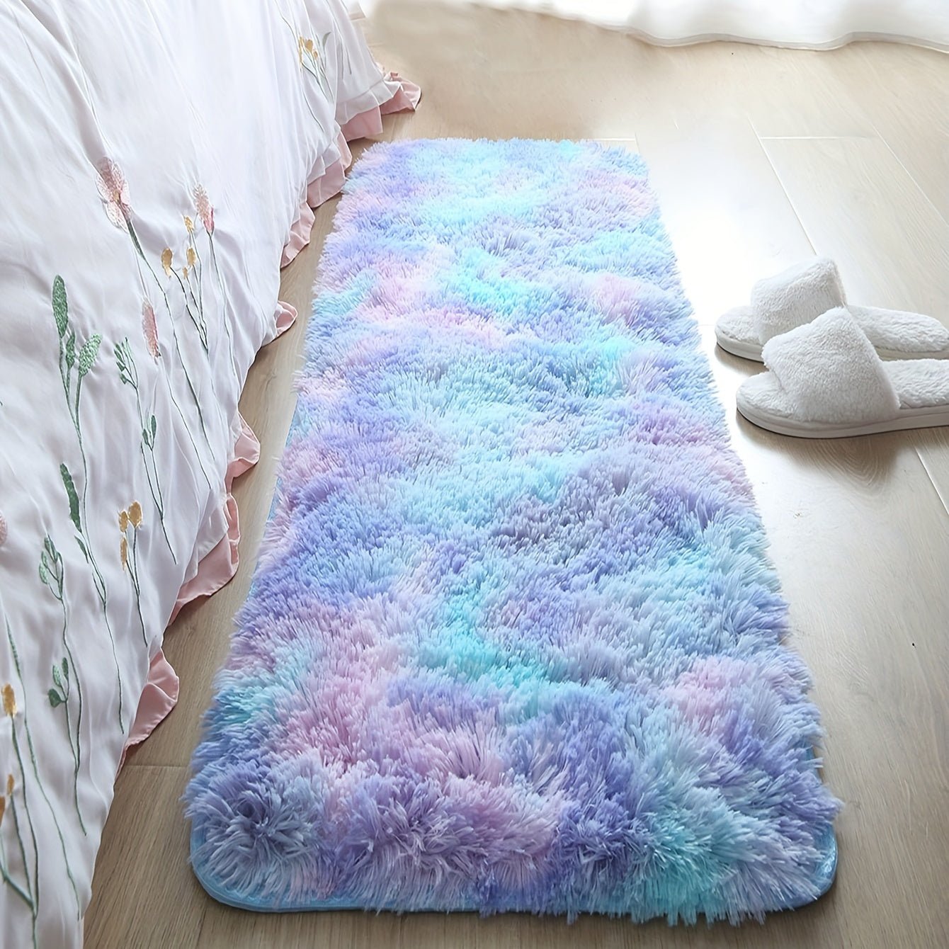 Square Tie dyed Wool Fluffy Carpet for Bedroom and Living Room