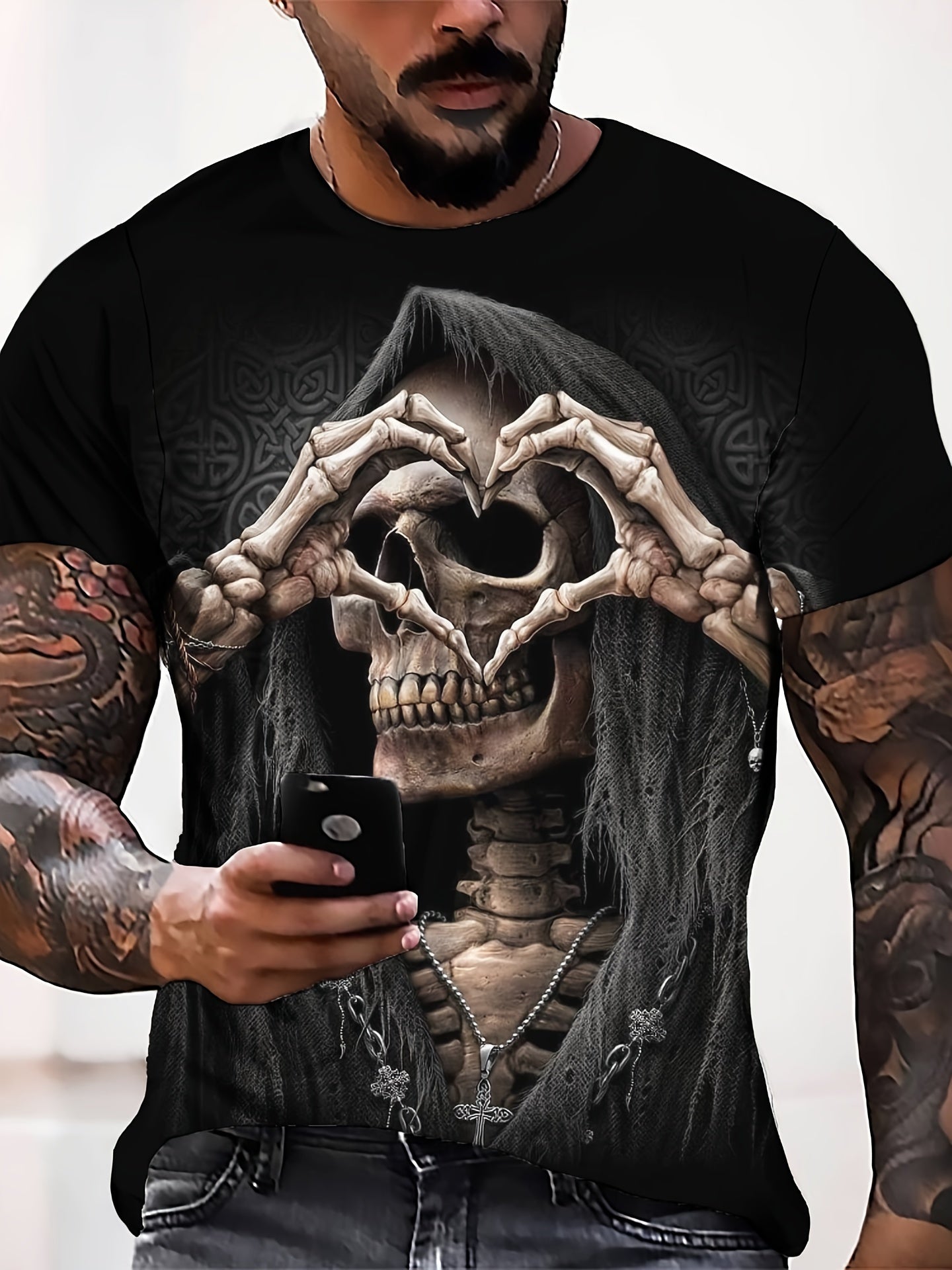 Men's Skull Print Sports T shirt Round Neck Tee Shirt