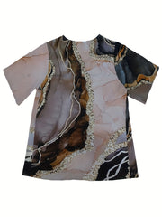 Casual Blouse Women's Plus Chain & Marble Print V Neck