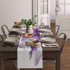 Purple Floral Falling Table Runner 33x72 Inches Linen Burlap Fabric