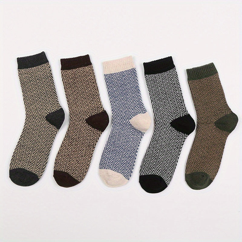 5 Pairs Men's Geometric Wave Pattern Socks Thick Warm Mid calf