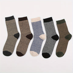 5 Pairs Men's Geometric Wave Pattern Socks Thick Warm Mid calf