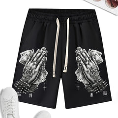 Men's Praying Hands Drawstring Gym Workout Shorts