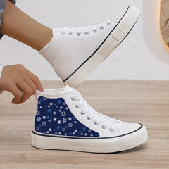 Christmas Snowflake Print Plush Lined Thermal Canvas Sneakers