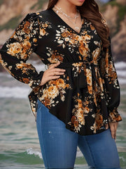 Plus Size Romantic Blouse Women's Plus Floral Print Long Sleeve